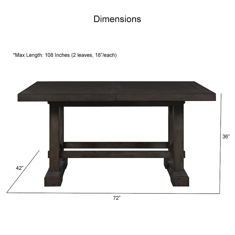 Table à manger hauteur comptoir de style rustique avec base tréteau et 2 rallonges – Cèdre foncé – 10 places