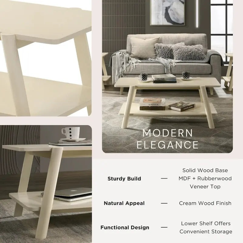 Table basse avec étagère en bois Metz Roundhill Furniture, style moderne du milieu du siècle