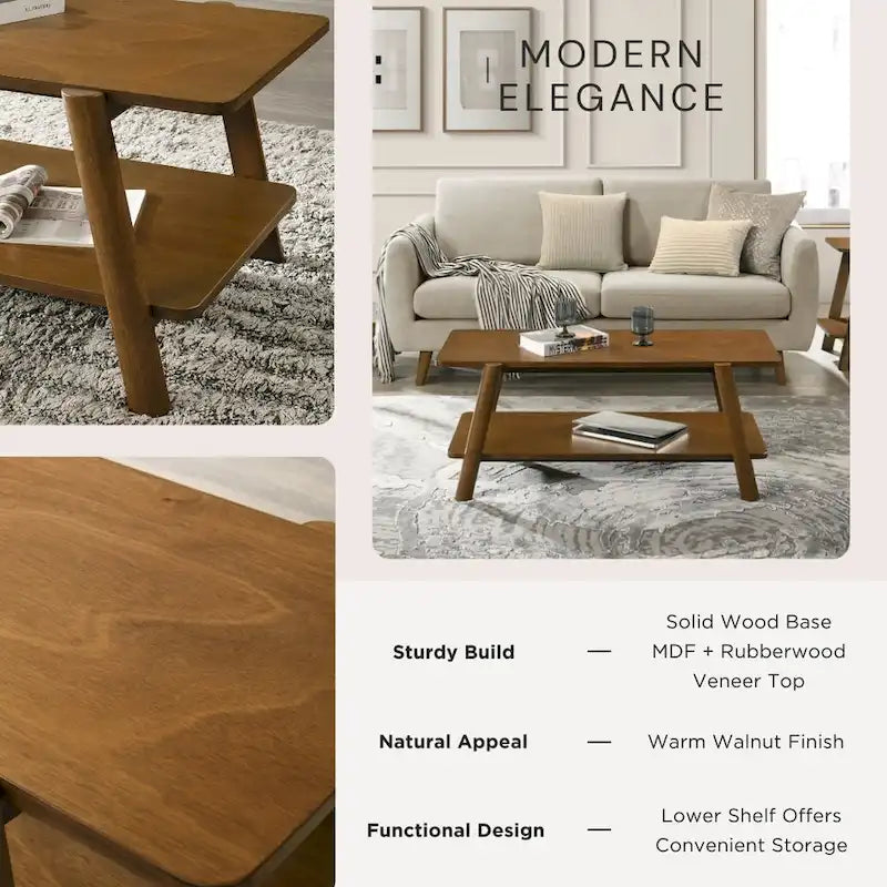 Table basse avec étagère en bois Metz Roundhill Furniture, style moderne du milieu du siècle
