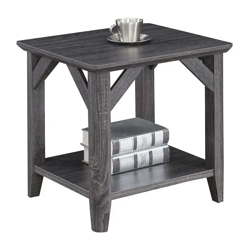 2-Tier End Table with Shelf – Weathered Grey / Driftwood / White / Black