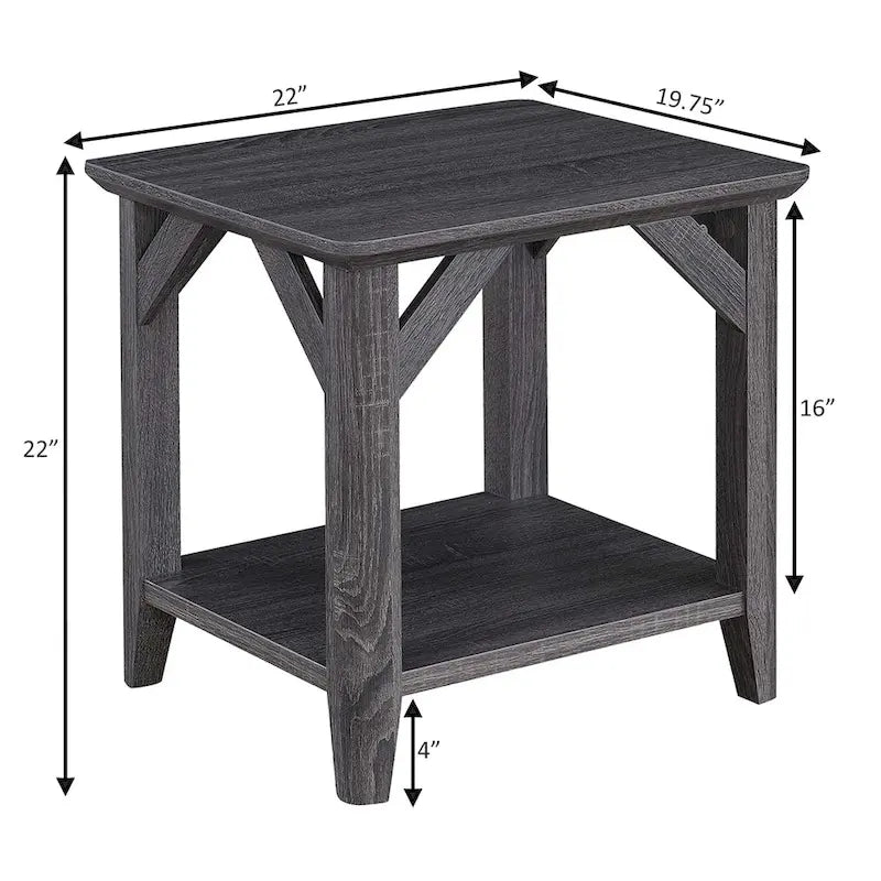 2-Tier End Table with Shelf – Weathered Grey / Driftwood / White / Black