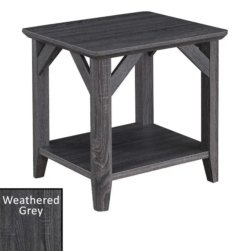 2-Tier End Table with Shelf – Weathered Grey / Driftwood / White / Black