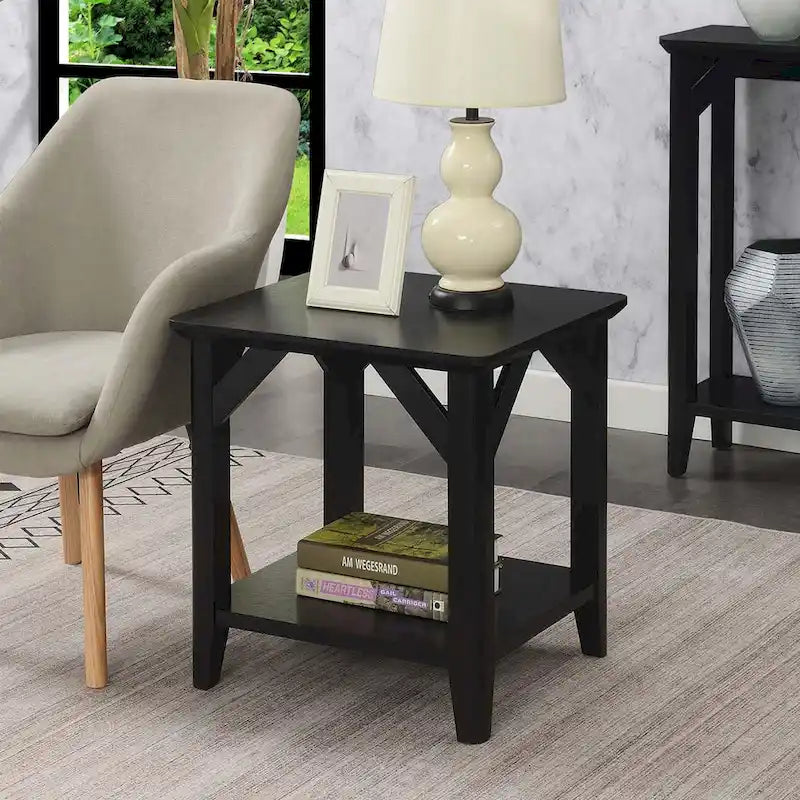 2-Tier End Table with Shelf – Weathered Grey / Driftwood / White / Black