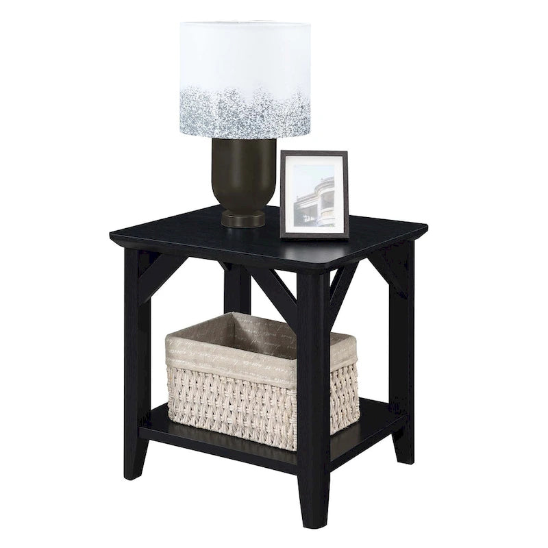 Table d'appoint à 2 niveaux avec étagère – Gris vieilli / Bois flotté / Blanc / Noir