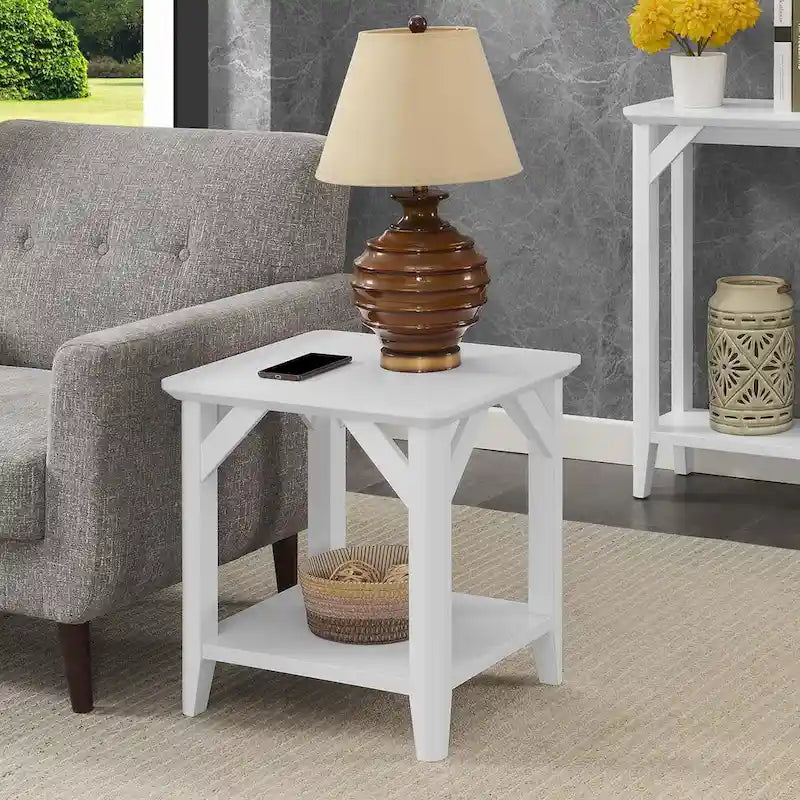 Table d'appoint à 2 niveaux avec étagère – Gris vieilli / Bois flotté / Blanc / Noir