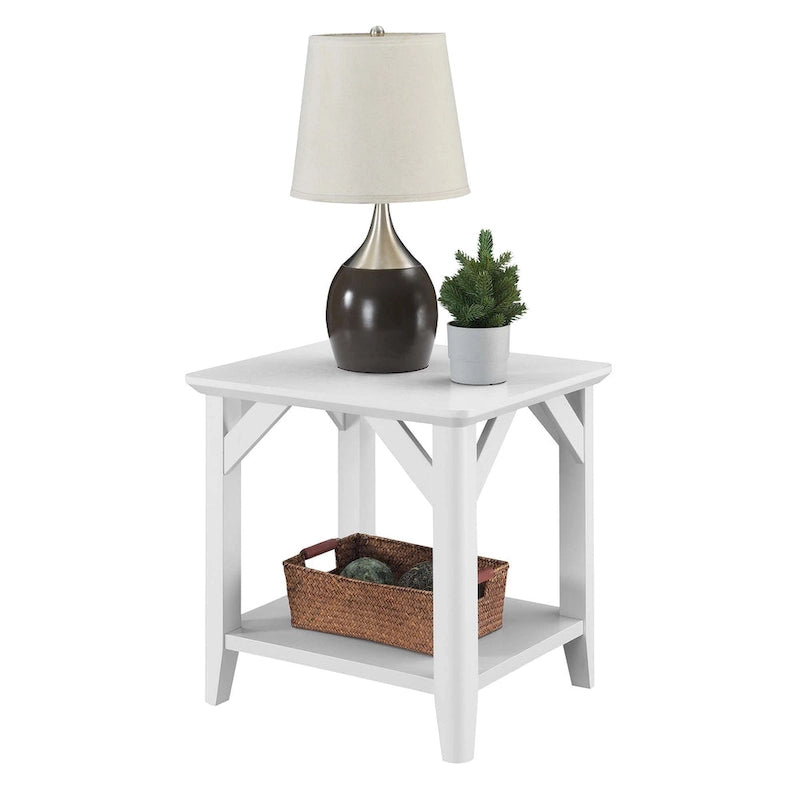 Table d'appoint à 2 niveaux avec étagère – Gris vieilli / Bois flotté / Blanc / Noir