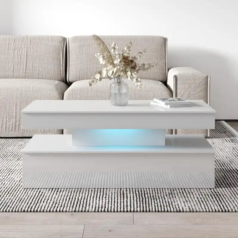 Table Basse Moderne Laquée – Blanc / Noir – 4 Places