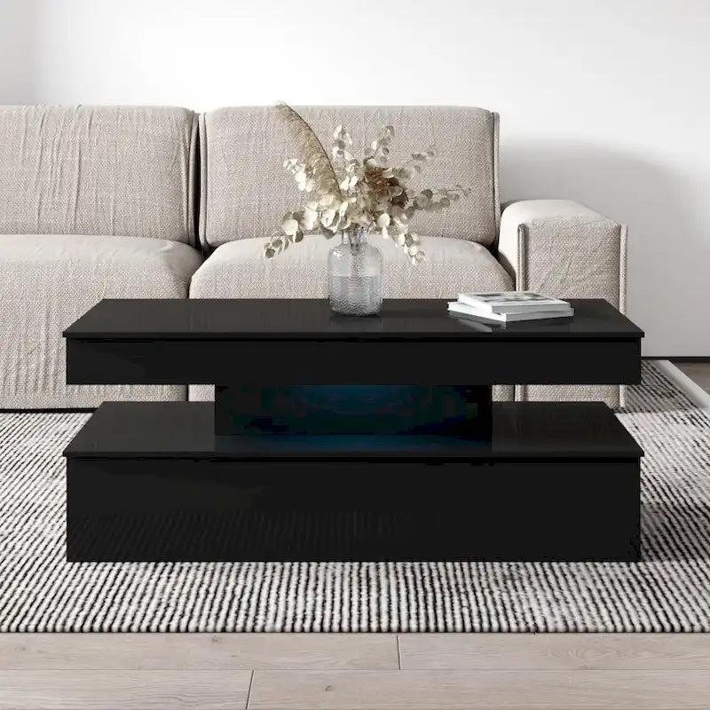 Table Basse Moderne Laquée – Blanc / Noir – 4 Places