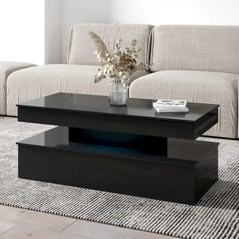 Table Basse Moderne Laquée – Blanc / Noir – 4 Places