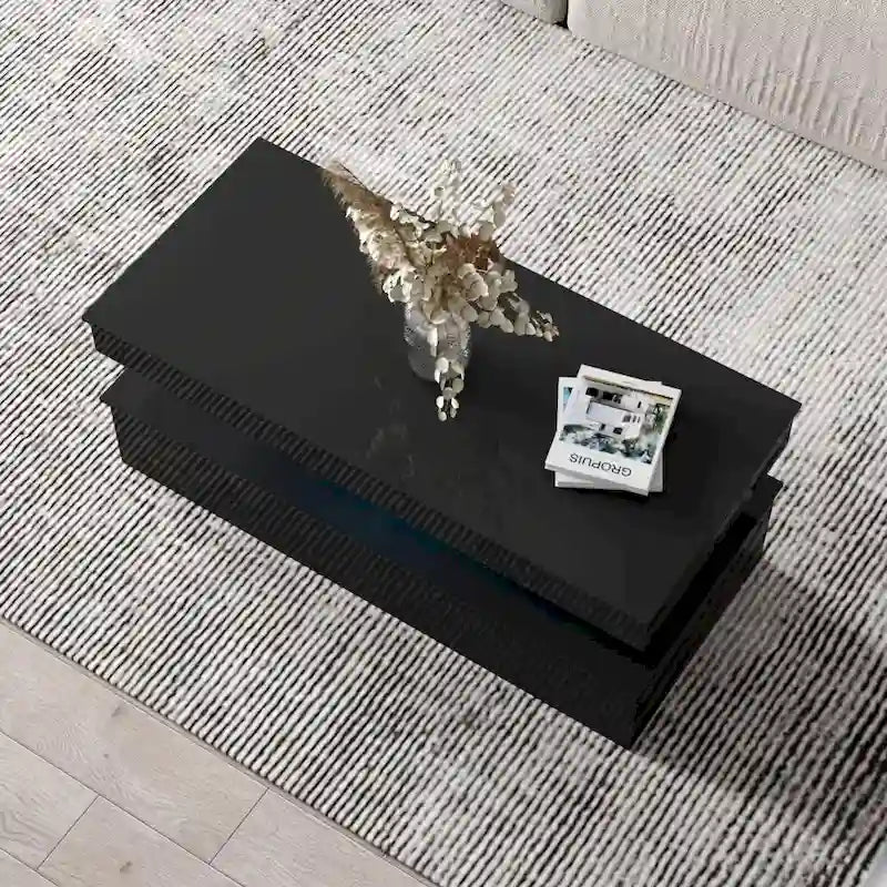 Table Basse Moderne Laquée – Blanc / Noir – 4 Places