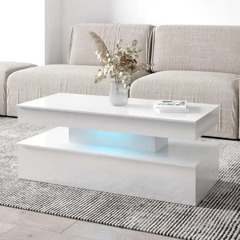 Table Basse Moderne Laquée – Blanc / Noir – 4 Places