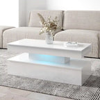 Table Basse Moderne Laquée – Blanc / Noir – 4 Places