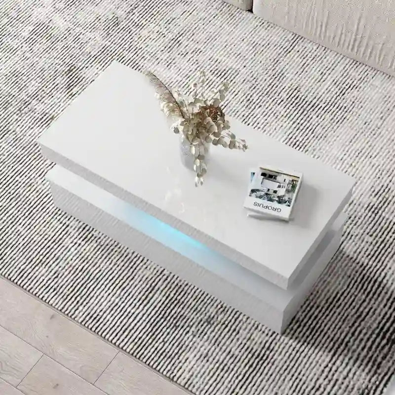 Table Basse Moderne Laquée – Blanc / Noir – 4 Places