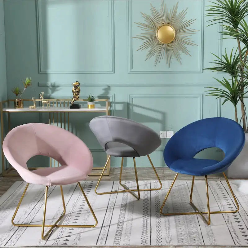 Fauteuil d'appoint en velours avec piètement luge en métal doré – Gris / Bleu / Rose / Vert – 1 place