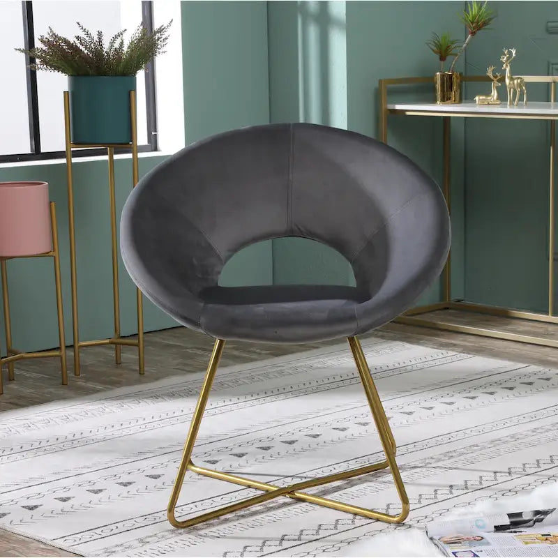Fauteuil d'appoint en velours avec piètement luge en métal doré – Gris / Bleu / Rose / Vert – 1 place