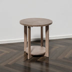 Table basse ronde / Table d'appoint avec étagère de rangement – Marron et blanc / Gris antique