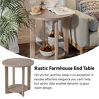 Table basse ronde / Table d'appoint avec étagère de rangement – Marron et blanc / Gris antique