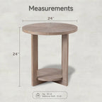Table basse ronde / Table d'appoint avec étagère de rangement – Marron et blanc / Gris antique