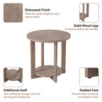 Table basse ronde / Table d'appoint avec étagère de rangement – Marron et blanc / Gris antique