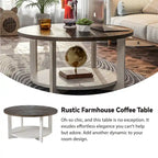 Table basse ronde / Table d'appoint avec étagère de rangement – Marron et blanc / Gris antique