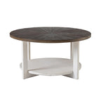 Table basse ronde / Table d'appoint avec étagère de rangement – Marron et blanc / Gris antique