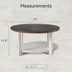 Table basse ronde / Table d'appoint avec étagère de rangement – Marron et blanc / Gris antique