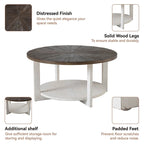 Table basse ronde / Table d'appoint avec étagère de rangement – Marron et blanc / Gris antique