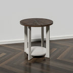 Table basse ronde / Table d'appoint avec étagère de rangement – Marron et blanc / Gris antique