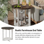 Table basse ronde / Table d'appoint avec étagère de rangement – Marron et blanc / Gris antique