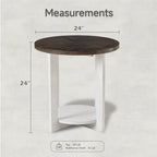 Table basse ronde / Table d'appoint avec étagère de rangement – Marron et blanc / Gris antique