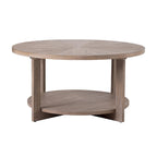Table basse ronde / Table d'appoint avec étagère de rangement – Marron et blanc / Gris antique