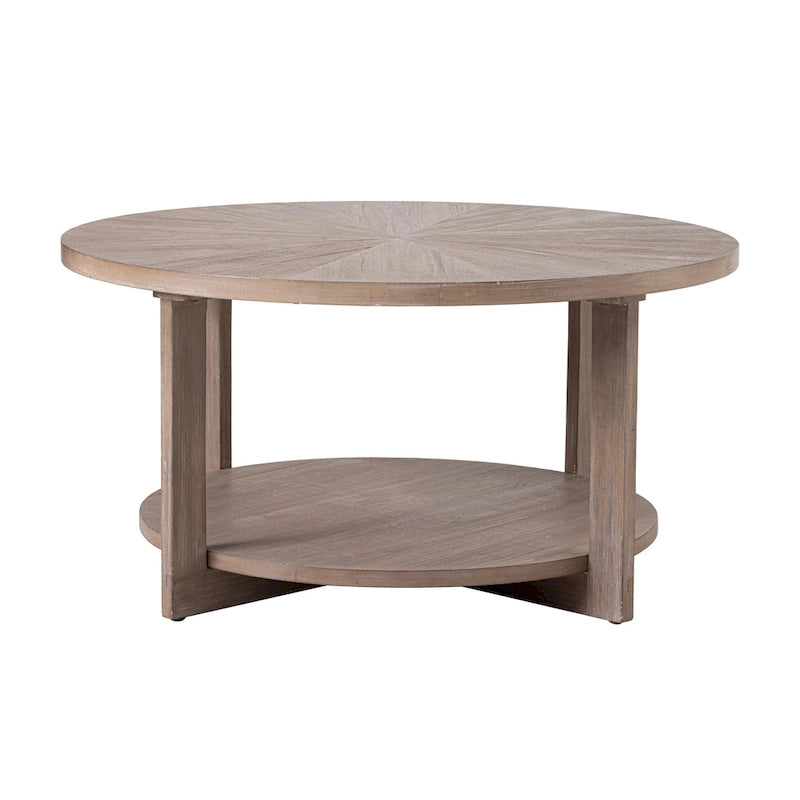 Table basse ronde / Table d'appoint avec étagère de rangement – Marron et blanc / Gris antique