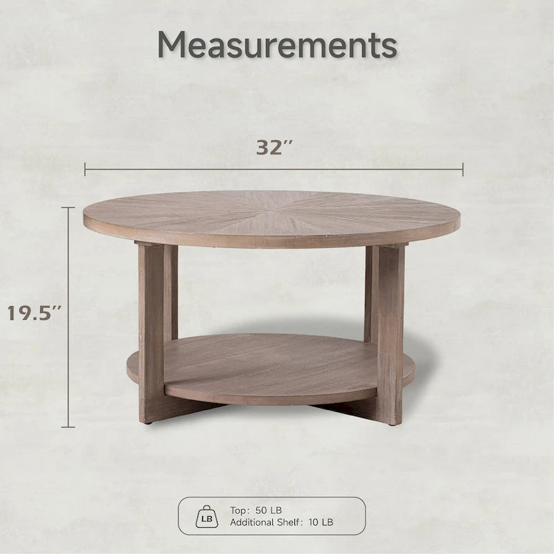 Table basse ronde / Table d'appoint avec étagère de rangement – Marron et blanc / Gris antique