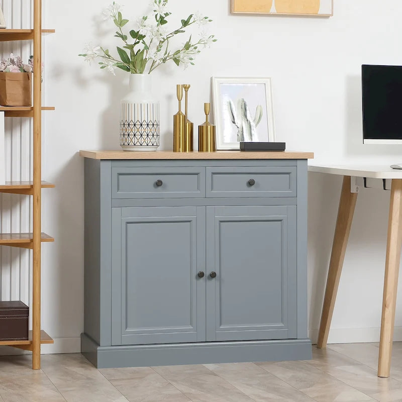 Bahut buffet avec 2 tiroirs et placard à double porte – Gris / Blanc / Noir