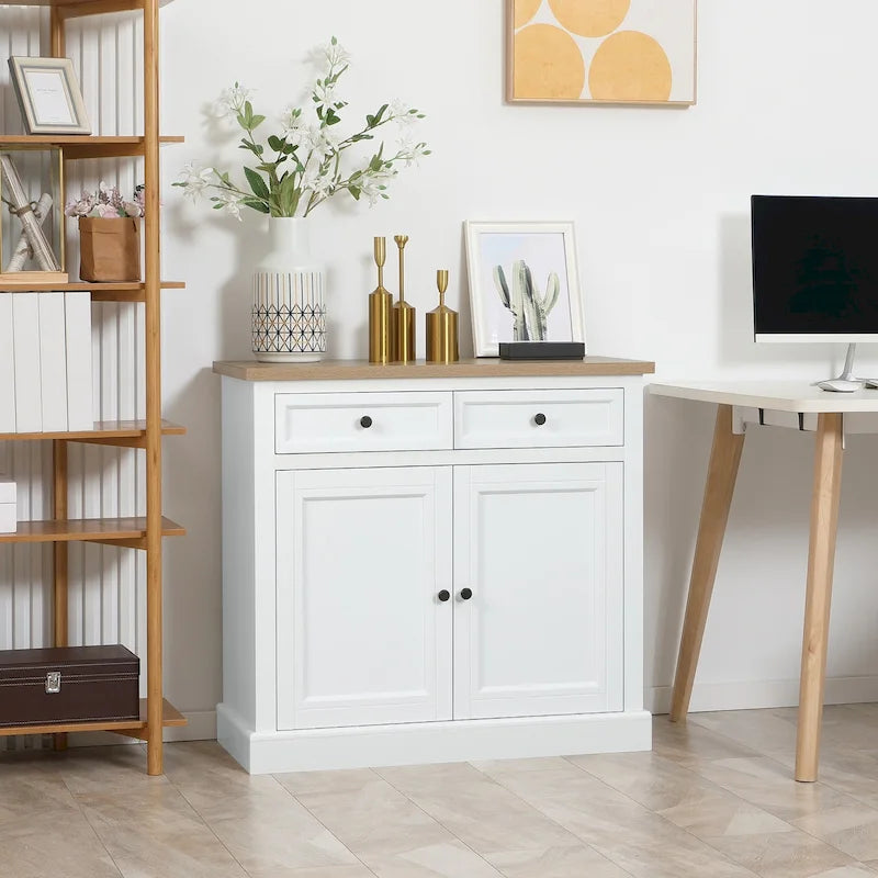Bahut buffet avec 2 tiroirs et placard à double porte – Gris / Blanc / Noir