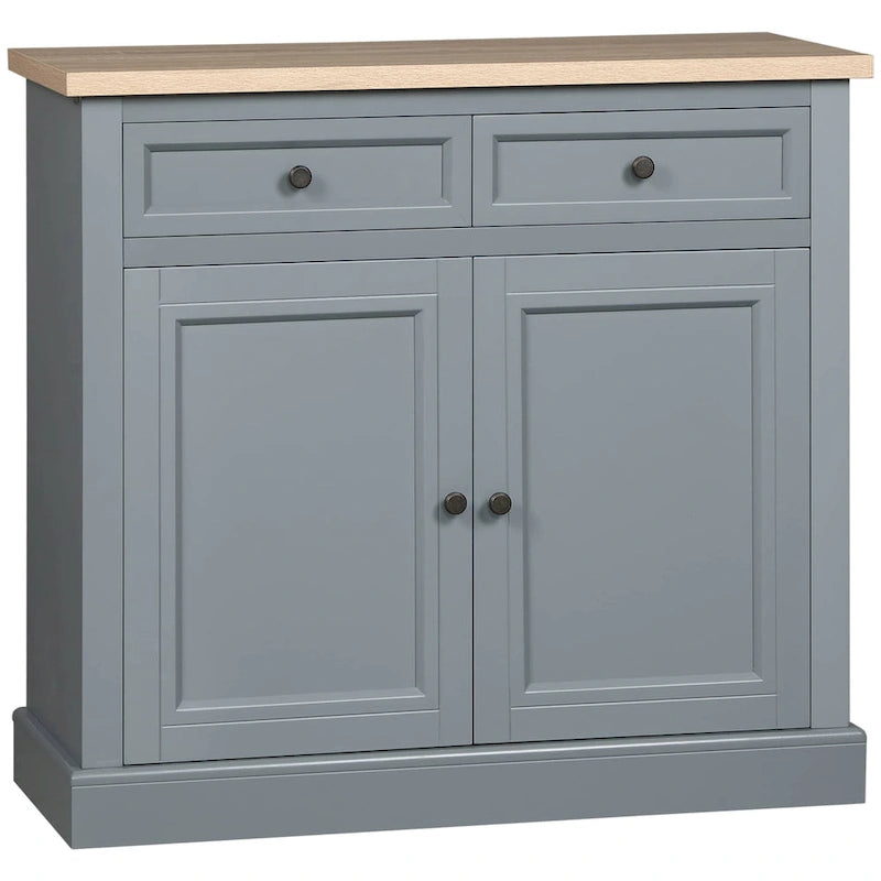Bahut buffet avec 2 tiroirs et placard à double porte – Gris / Blanc / Noir