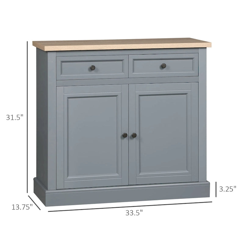 Bahut buffet avec 2 tiroirs et placard à double porte – Gris / Blanc / Noir