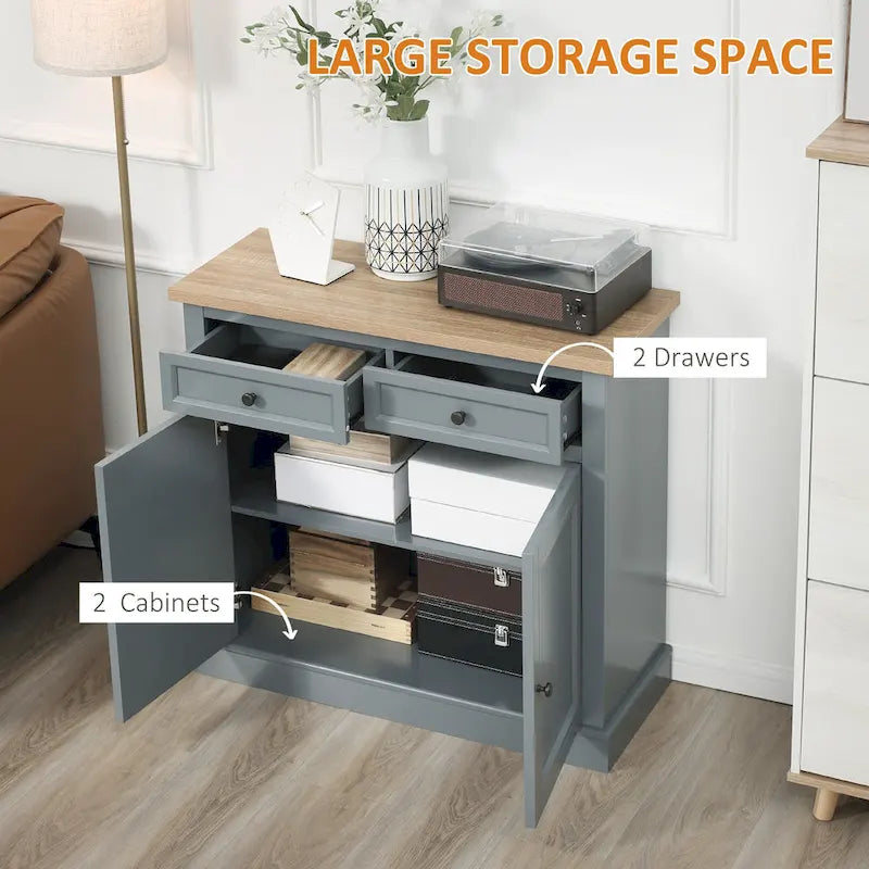 Bahut buffet avec 2 tiroirs et placard à double porte – Gris / Blanc / Noir