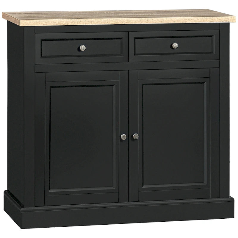 Bahut buffet avec 2 tiroirs et placard à double porte – Gris / Blanc / Noir