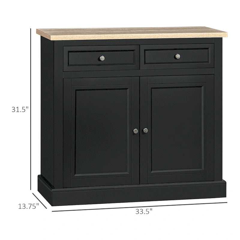 Bahut buffet avec 2 tiroirs et placard à double porte – Gris / Blanc / Noir