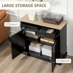 Bahut buffet avec 2 tiroirs et placard à double porte – Gris / Blanc / Noir