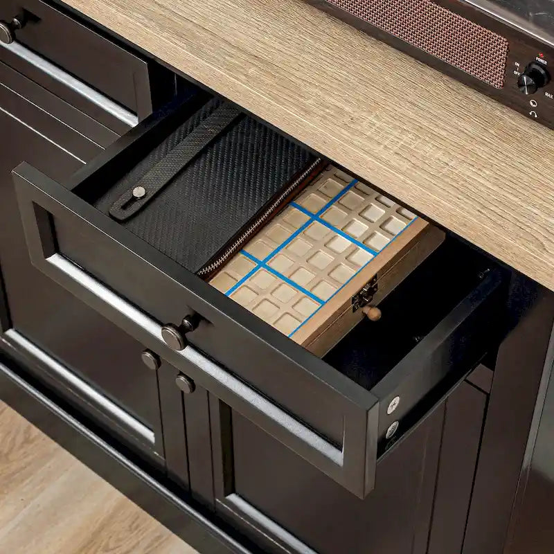 Bahut buffet avec 2 tiroirs et placard à double porte – Gris / Blanc / Noir