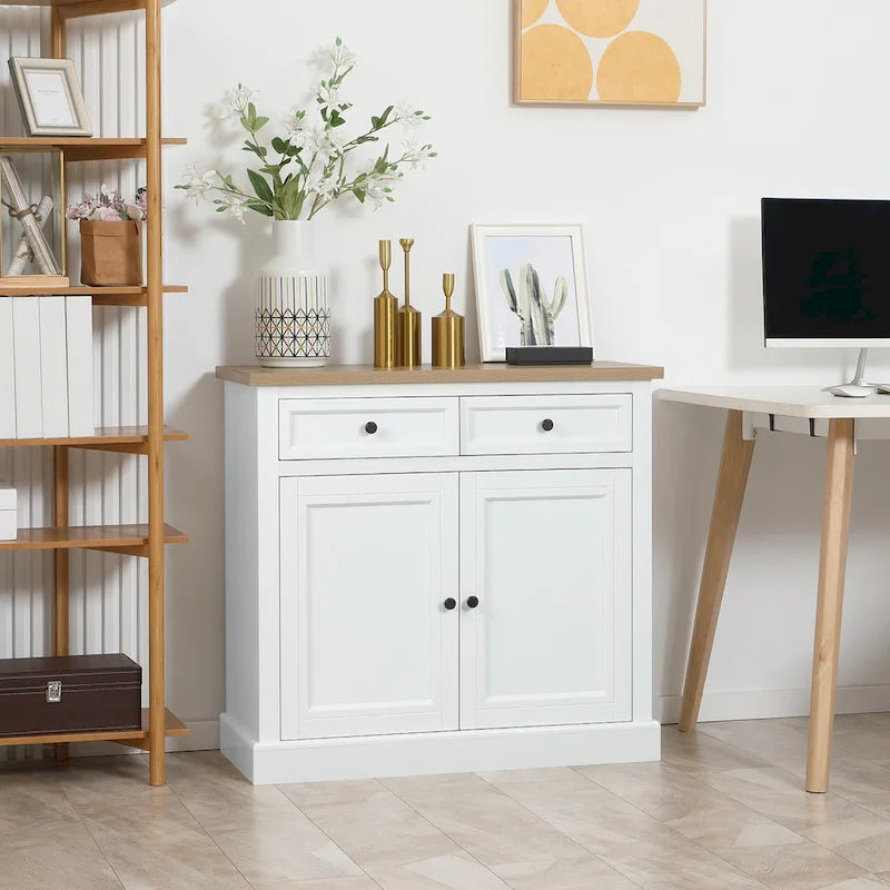 Bahut buffet avec 2 tiroirs et placard à double porte – Gris / Blanc / Noir