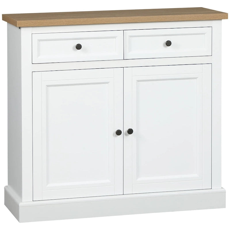 Bahut buffet avec 2 tiroirs et placard à double porte – Gris / Blanc / Noir