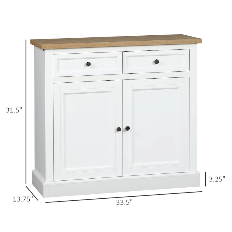 Bahut buffet avec 2 tiroirs et placard à double porte – Gris / Blanc / Noir