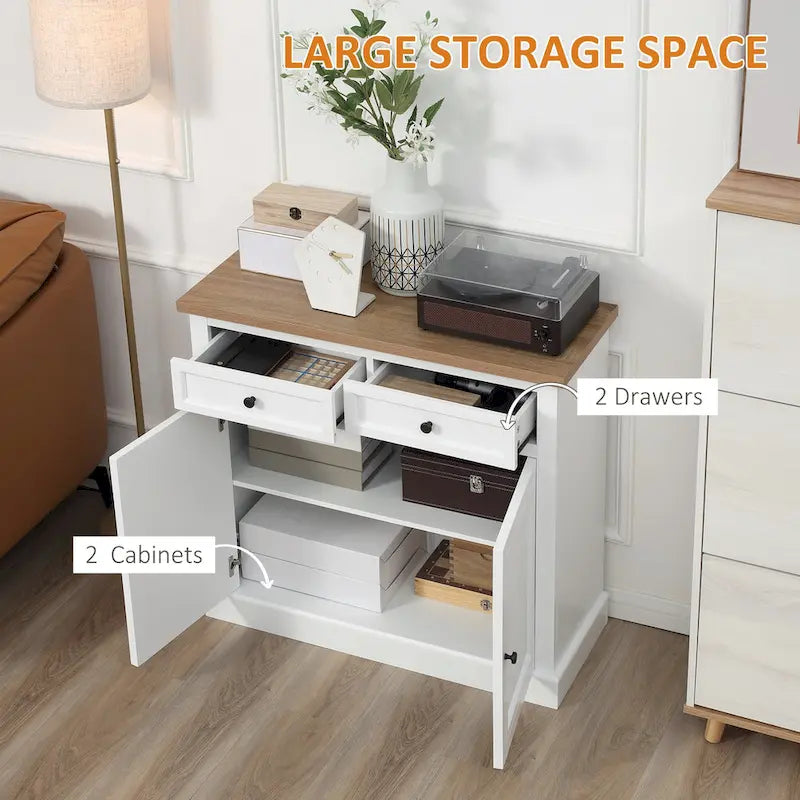 Bahut buffet avec 2 tiroirs et placard à double porte – Gris / Blanc / Noir