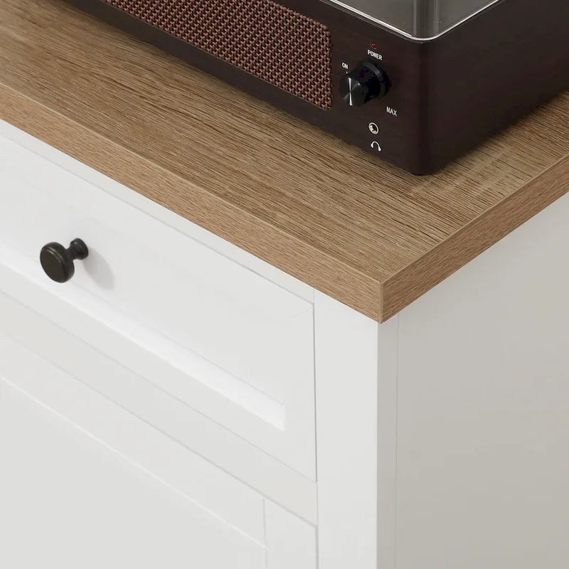 Bahut buffet avec 2 tiroirs et placard à double porte – Gris / Blanc / Noir