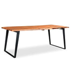 Table de salle à manger en bois d'acacia massif, bords naturels, avec pieds en acier inoxydable – Brun / Noir – 4-6 places