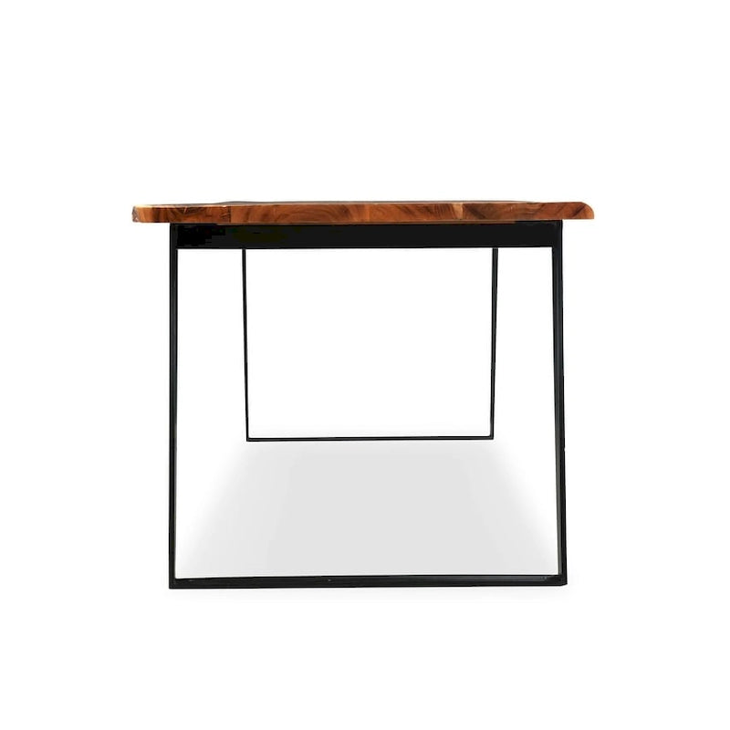 Table de salle à manger en bois d'acacia massif, bords naturels, avec pieds en acier inoxydable – Brun / Noir – 4-6 places