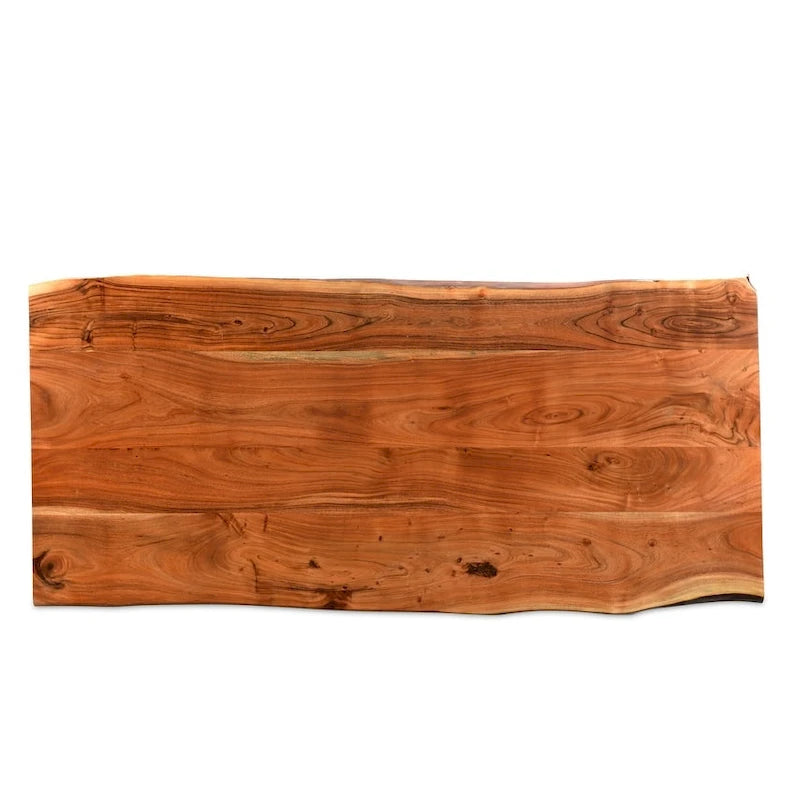 Table de salle à manger en bois d'acacia massif, bords naturels, avec pieds en acier inoxydable – Brun / Noir – 4-6 places